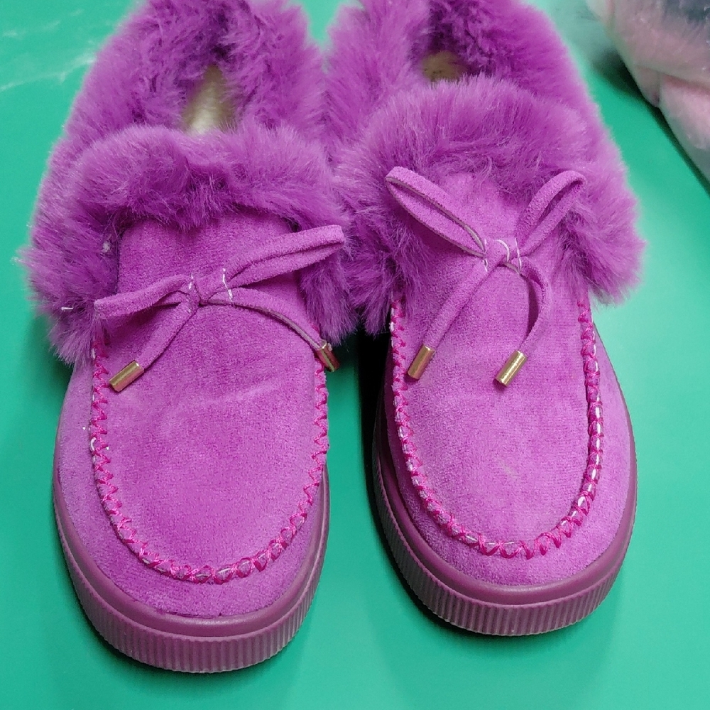 Plush Faux-Fur Pink Slip-On Ankle Booties